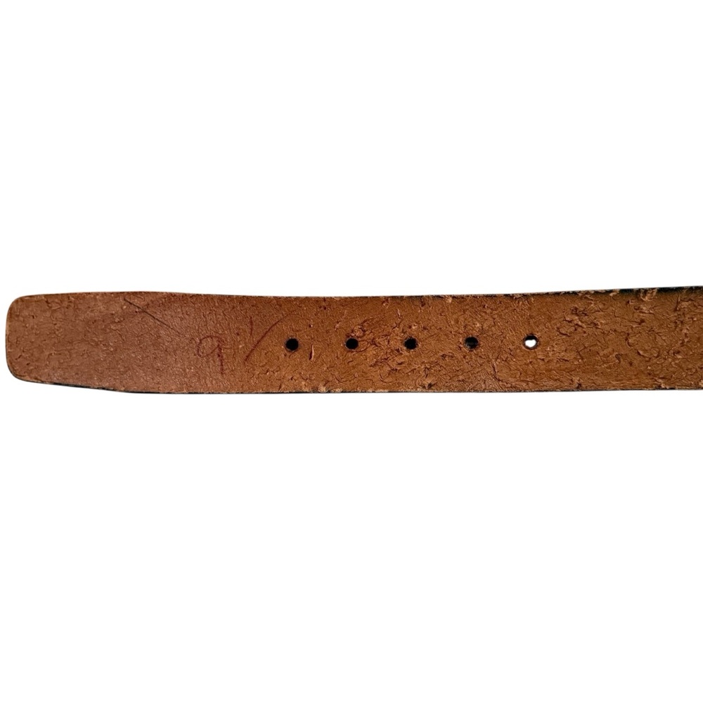 Vintage Tooled Transport Truck Brown Leather Belt Size 34 Removable Buckle USA - Picture 11 of 13